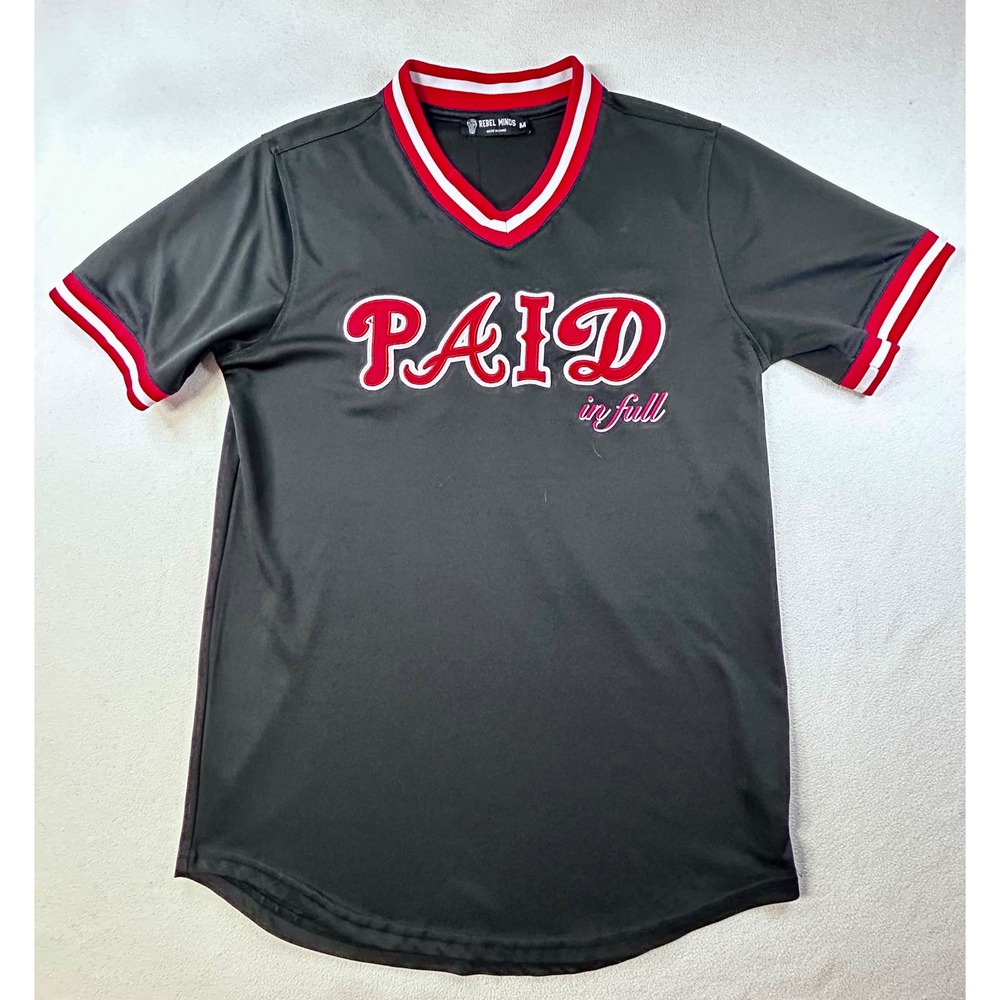 Rebel Minds "Paid In Full" Baseball Jersey Black Red White Size M "00" Graphic